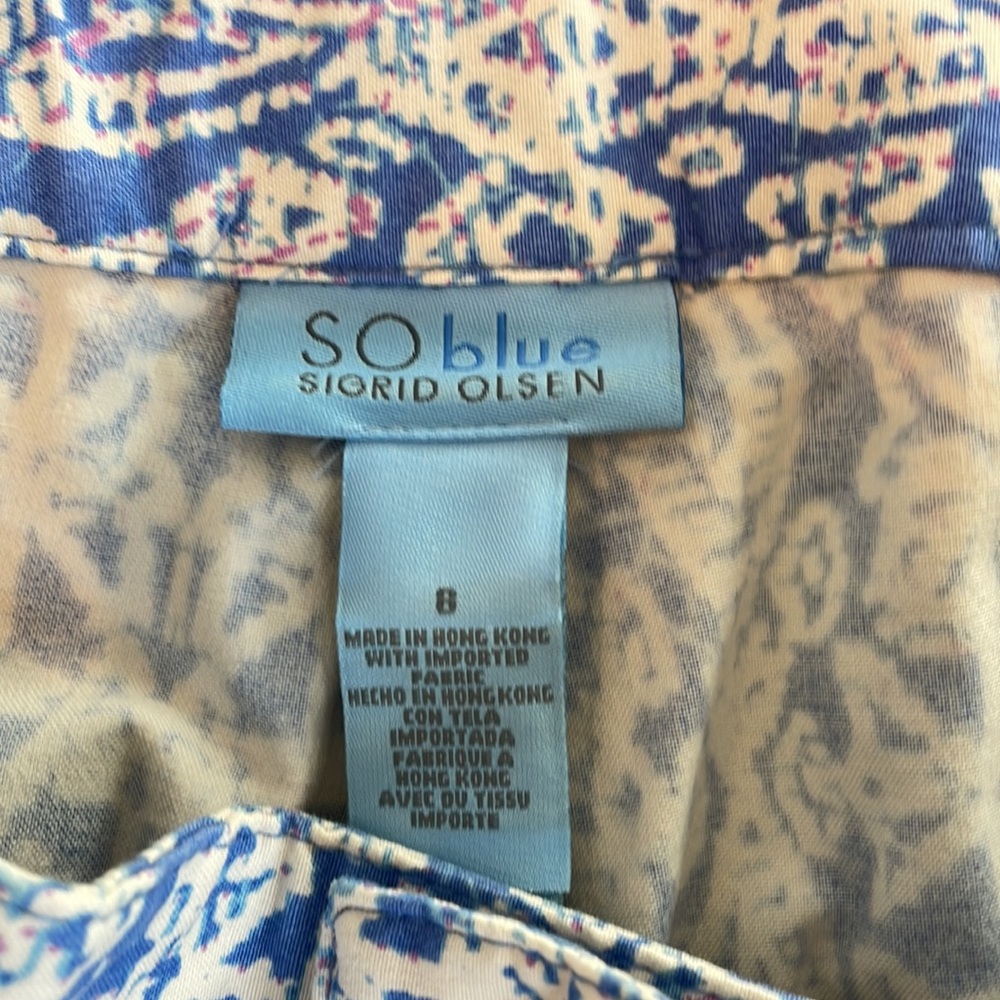 SO blue Sigrid Olsen size 8 blue purple white pattern pants - Picture 3 of 4